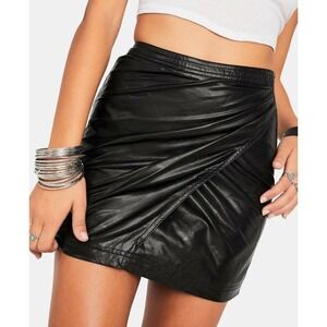 Free People Vegan Leather Wrap Mini Skirt Black Size 8 High Waisted Faux Leather